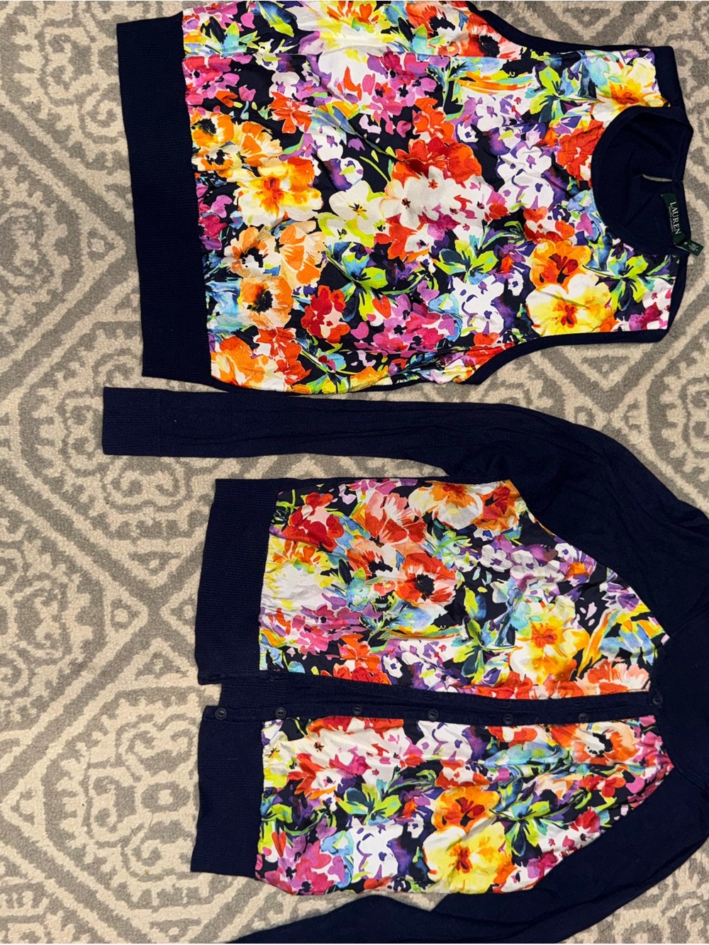 Ralph Lauren Navy Floral Sleeveless Top & Cardigan Set